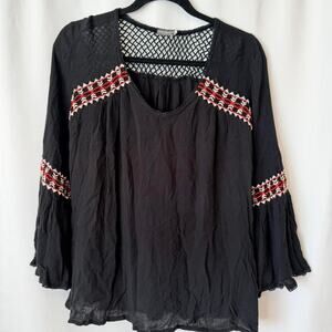 Earthbound black embroidered blouse